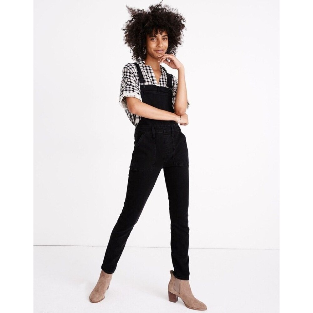Madewell Skinny Overalls Jeans Womens S Black Wash Side Zip